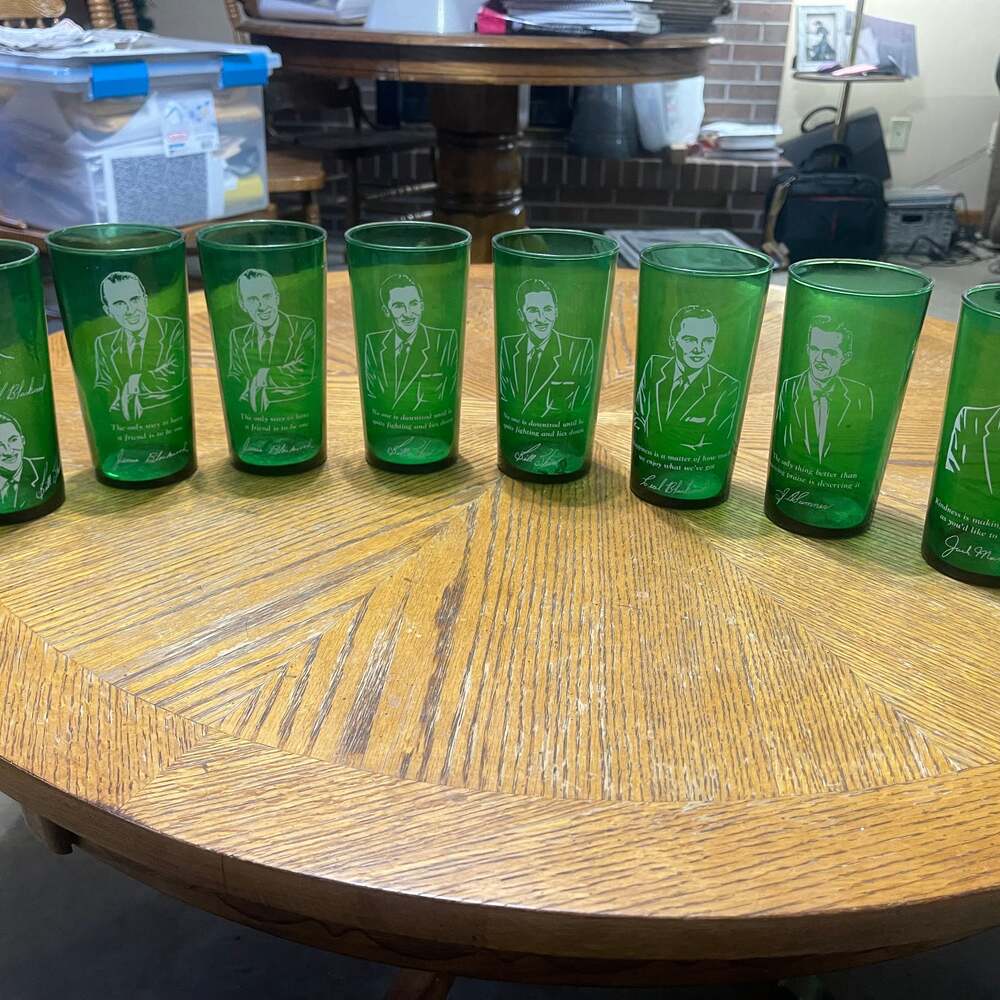 Vintage Anchor Hocking Forest Green Midwestern Hayride Signatures Tumblers Set o